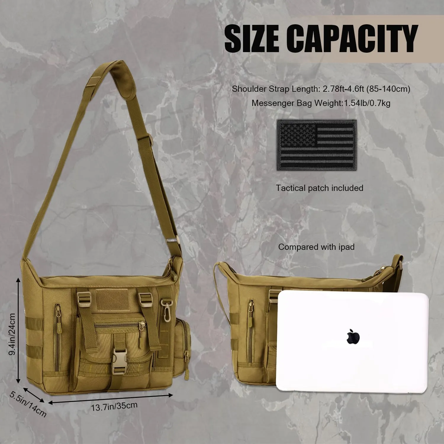 Protector Plus Tactical Messenger Bag Men Military MOLLE Sling Shoulder Pack (Patch Included)