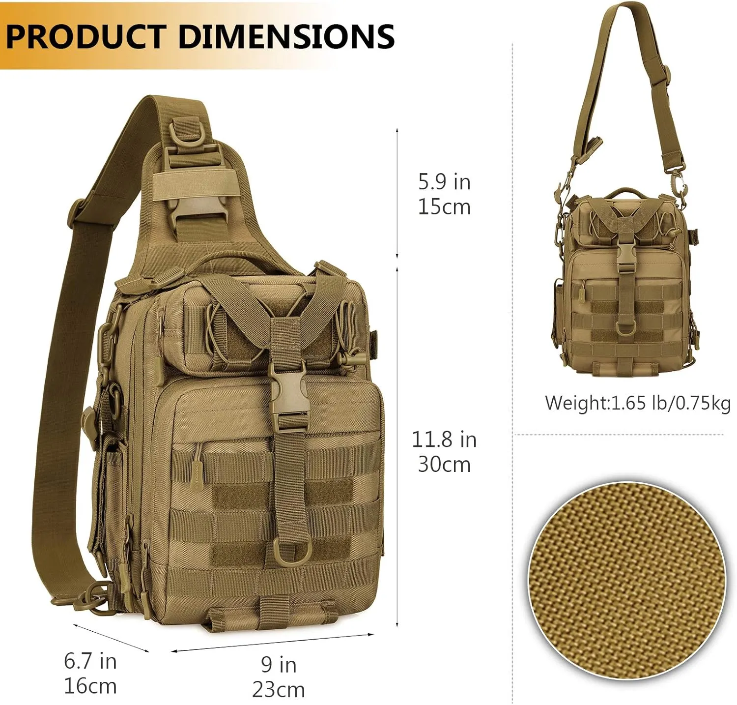 Protector Plus Tactical Sling Bag Military MOLLE Crossbody Pack Chest Shoulder Backpack (Patch Included)
