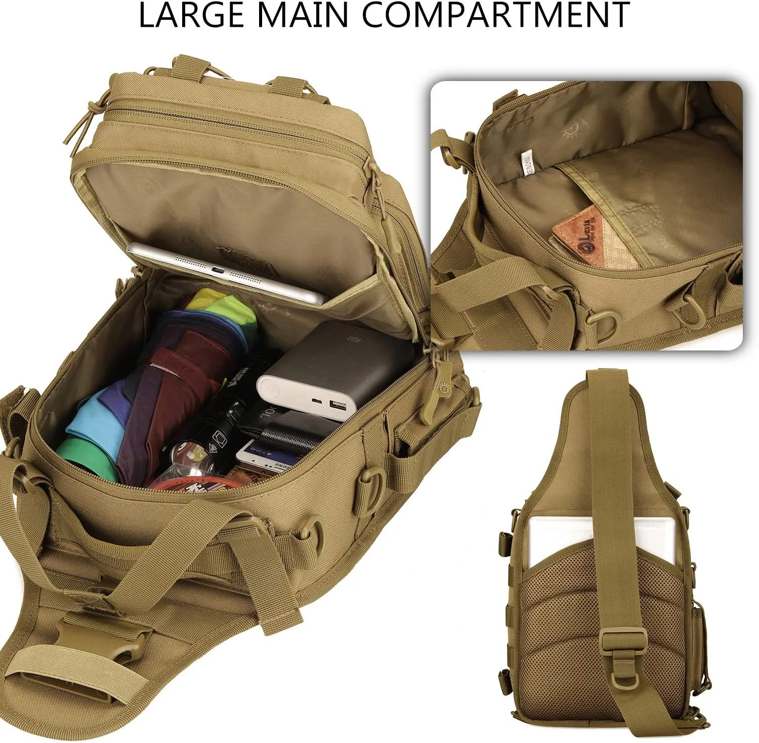 Protector Plus Tactical Sling Bag Military MOLLE Crossbody Pack Chest Shoulder Backpack (Patch Included)