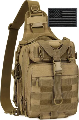 Protector Plus Tactical Sling Bag Military MOLLE Crossbody Pack Chest Shoulder Backpack (Patch Included)
