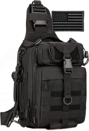 Protector Plus Tactical Sling Bag Military MOLLE Crossbody Pack Chest Shoulder Backpack (Patch Included)