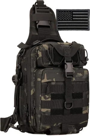 Protector Plus Tactical Sling Bag Military MOLLE Crossbody Pack Chest Shoulder Backpack (Patch Included)