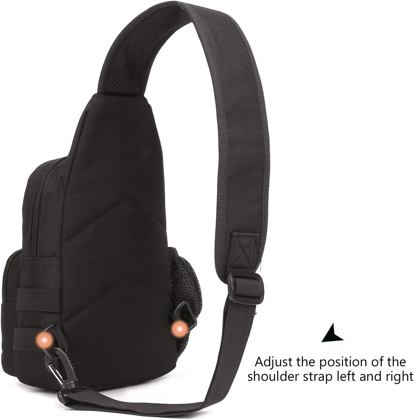 Protector Plus Tactical Sling Bag Military MOLLE Crossbody Pack Chest Shoulder Backpack with Water Bottle Holder Pouch EDC Diaper Motorcycle Bicycle Daypack (Patch Included),Black