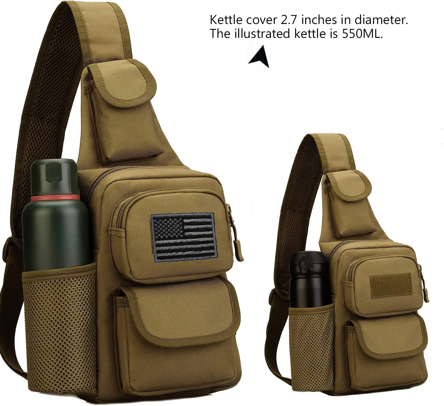 Protector Plus Tactical Sling Bag Military MOLLE Crossbody Pack (Patch Included)