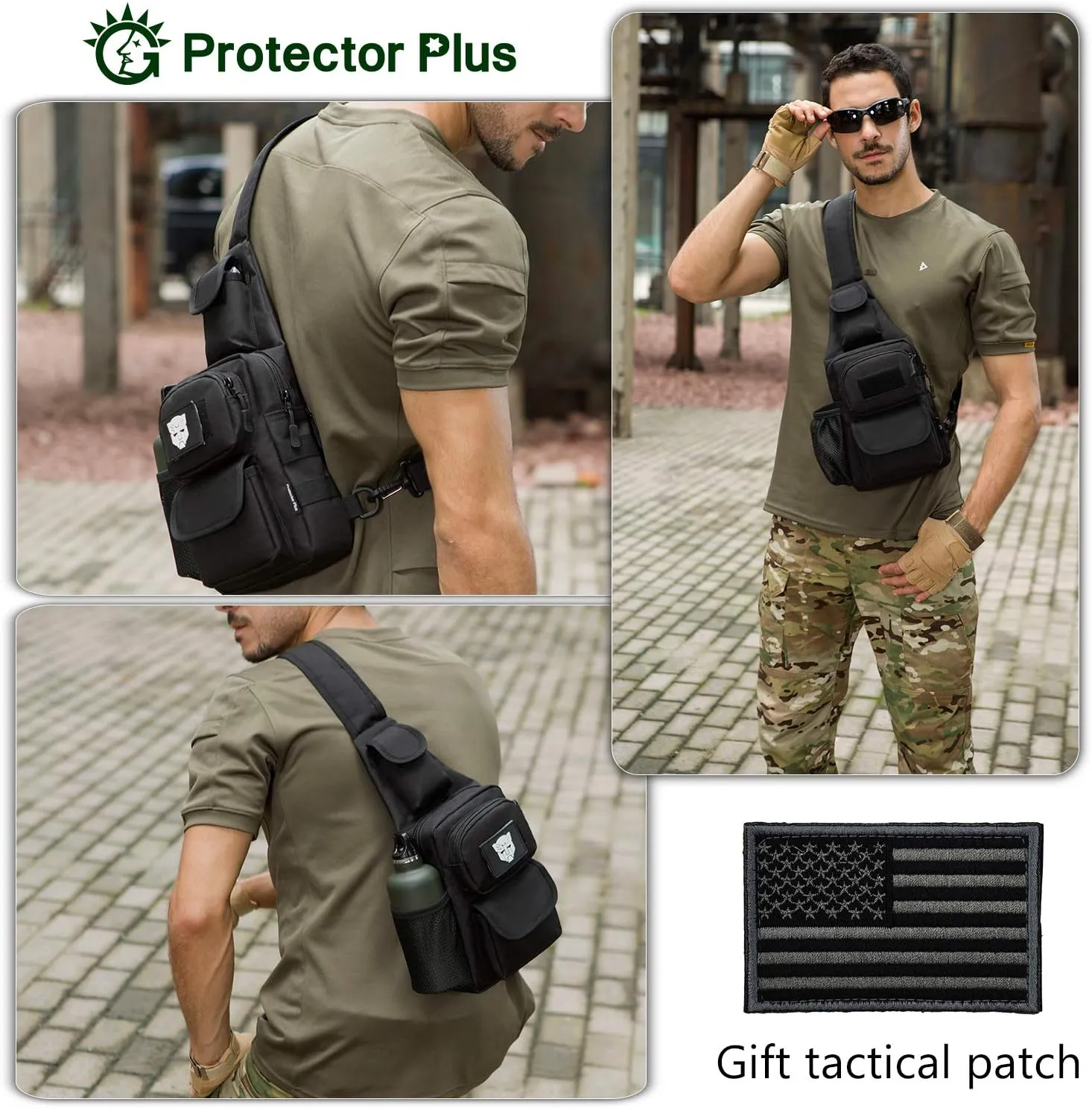 Protector Plus Tactical Sling Bag Military MOLLE Crossbody Pack (Patch Included)