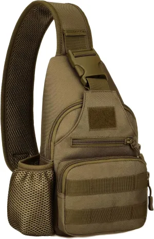 Protector Plus Tactical Sling Bag Military MOLLE Crossbody Pack with USB Charging Port Chest Shoulder Backpack EDC Diaper Satchel Motorcycle Bicycle Daypack (Patch Included),Brown