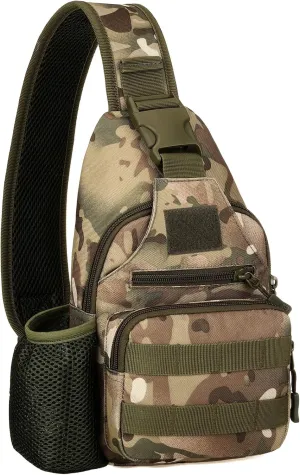 Protector Plus Tactical Sling Bag Military MOLLE Crossbody Pack with USB Charging Port Chest Shoulder Backpack EDC Diaper Satchel Motorcycle Bicycle Daypack (Patch Included),CP