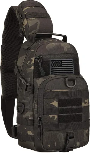 Protector Plus Tactical Sling Bag Military MOLLE Crossbody Packs Chest Shoulder Backpack (Patch Included)