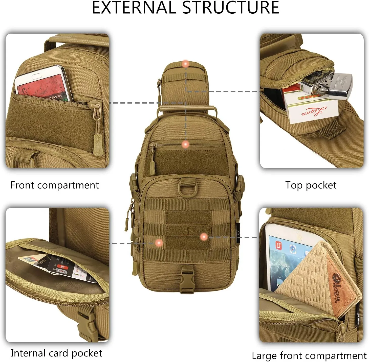 Protector Plus Tactical Sling Bag Military MOLLE Crossbody Packs Chest Shoulder Backpack (Patch Included)
