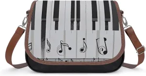 PU Leather Crossbody Bag Piano Keys Print Flapover Tote Bag Shoulder Handbag Purse for Women with Adjustable Strap