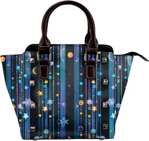 PU Leather Rivet Shoulder Bag for Women,Celestial Cascade Print Women's Crossbody Handbag Purse Adjustable & Removable Strap Small Tote Bags