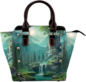 PU Leather Rivet Shoulder Bag for Women,Enigmatic Dreams Print Women's Crossbody Handbag Purse Adjustable & Removable Strap Small Tote Bags