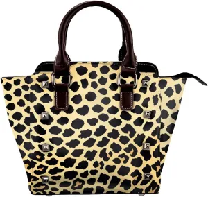 PU Leather Rivet Shoulder Bag for Women,Fierce Leopard Print Women's Crossbody Handbag Purse Adjustable & Removable Strap Small Tote Bags