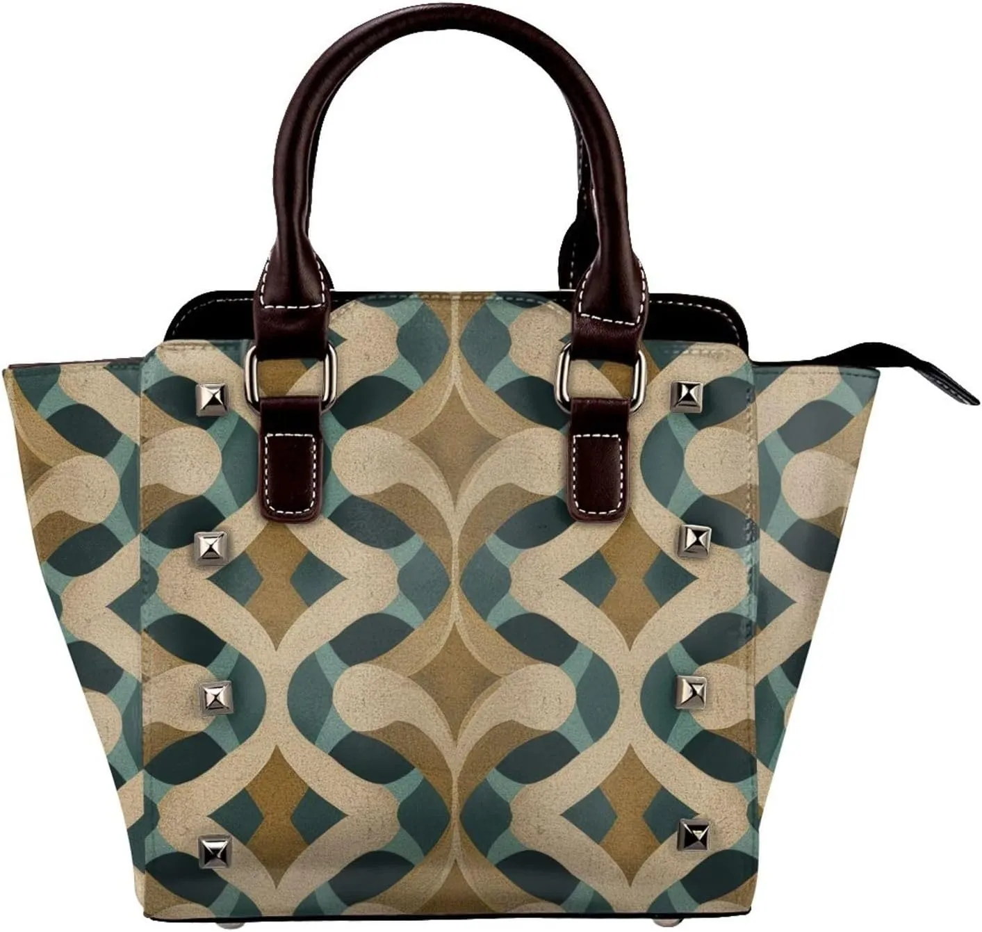 PU Leather Rivet Shoulder Bag for Women,Serpentine Pattern Print Women's Crossbody Handbag Purse Adjustable & Removable Strap Small Tote Bags