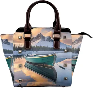 PU Leather Rivet Shoulder Bag for Women,Tranquil Reflections Print Women's Crossbody Handbag Purse Adjustable & Removable Strap Small Tote Bags
