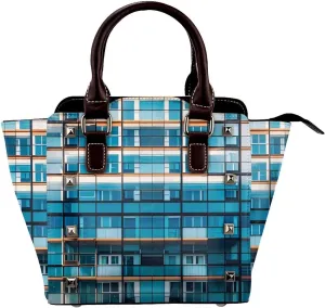 PU Leather Rivet Shoulder Bag for Women,Urban Reflections Print Women's Crossbody Handbag Purse Adjustable & Removable Strap Small Tote Bags