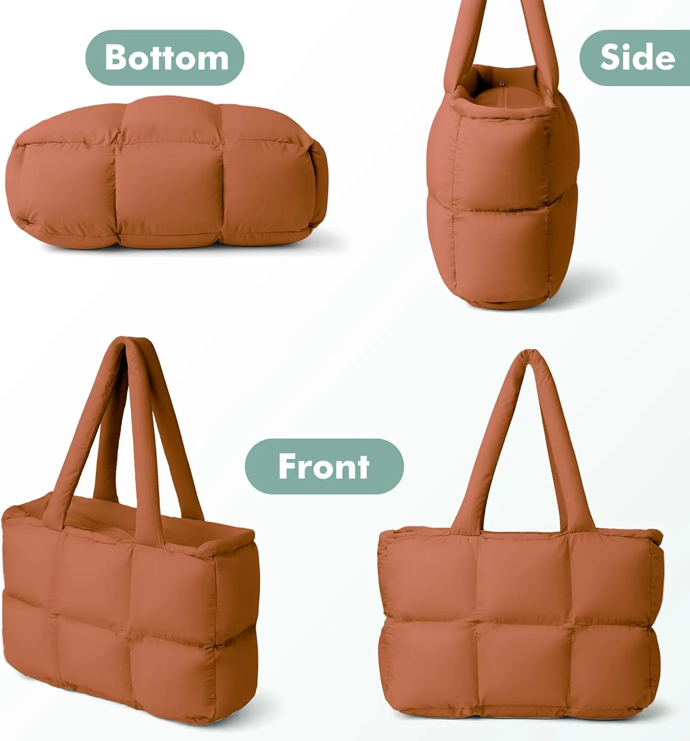 Puffer Tote Bag for Women, Large Quilted Puffy Handbag Lightweight Satchel Purse for Work Travel Gym Shop