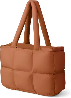 Puffer Tote Bag for Women, Large Quilted Puffy Handbag Lightweight Satchel Purse for Work Travel Gym Shop
