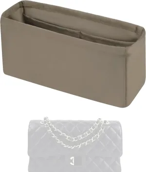 Purse Handbag Silky Organizer Insert Keep Bag Shape Fits Chanel Classic Flap CF Mini Square 17/20/Small/Medium/Jumbo/Maxi Bags, Luxury Handbag Tote Lightweight Sturdy (Small 23,Cris tourterelle)