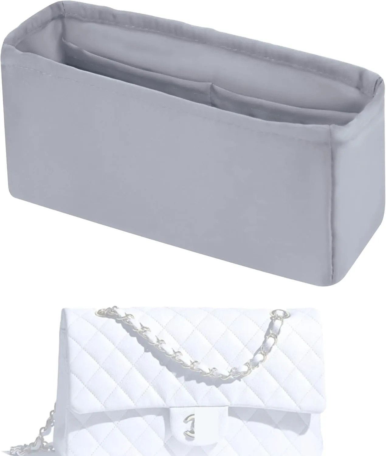 Purse Handbag Silky Organizer Insert Keep Bag Shape Fits Chanel Classic Flap CF Mini Square 17/20/Small/Medium/Jumbo/Maxi Bags, Luxury Handbag Tote Lightweight Sturdy(CF Medium 25,Bleu pale)