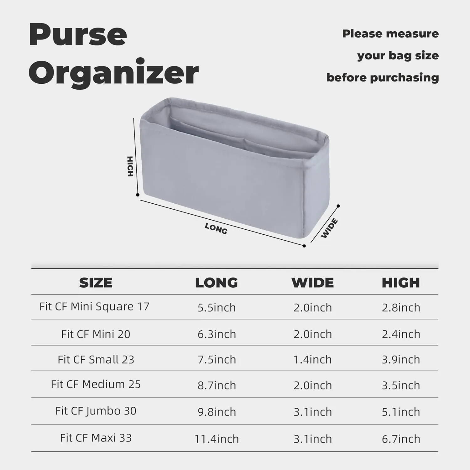Purse Handbag Silky Organizer Insert Keep Bag Shape Fits Chanel Classic Flap CF Mini Square 17/20/Small/Medium/Jumbo/Maxi Bags, Luxury Handbag Tote Lightweight Sturdy(CF Medium 25,Bleu pale)