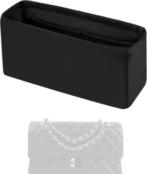 Purse Handbag Silky Organizer Insert Keep Bag Shape Fits Chanel Classic Flap CF Mini Square 17/20/Small/Medium/Jumbo/Maxi Bags, Luxury Handbag Tote Lightweight Sturdy(CF Mini 20,Black)