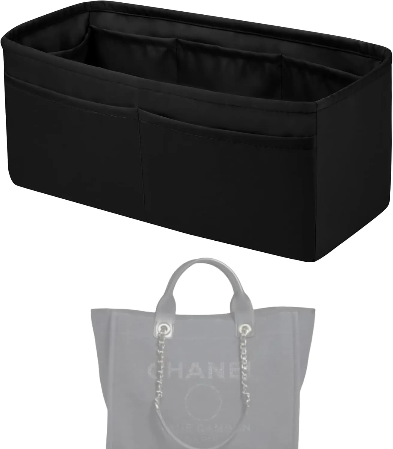 Purse Handbag Silky Organizer Insert Keep Bag Shape Fits Chanel Deauville Canvas Bags S/M/L bags, Luxury Handbag Tote Lightweight Sturdy(New Small,Black)