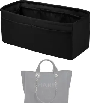 Purse Handbag Silky Organizer Insert Keep Bag Shape Fits Chanel Deauville Canvas Bags S/M/L bags, Luxury Handbag Tote Lightweight Sturdy(New Small,Black)
