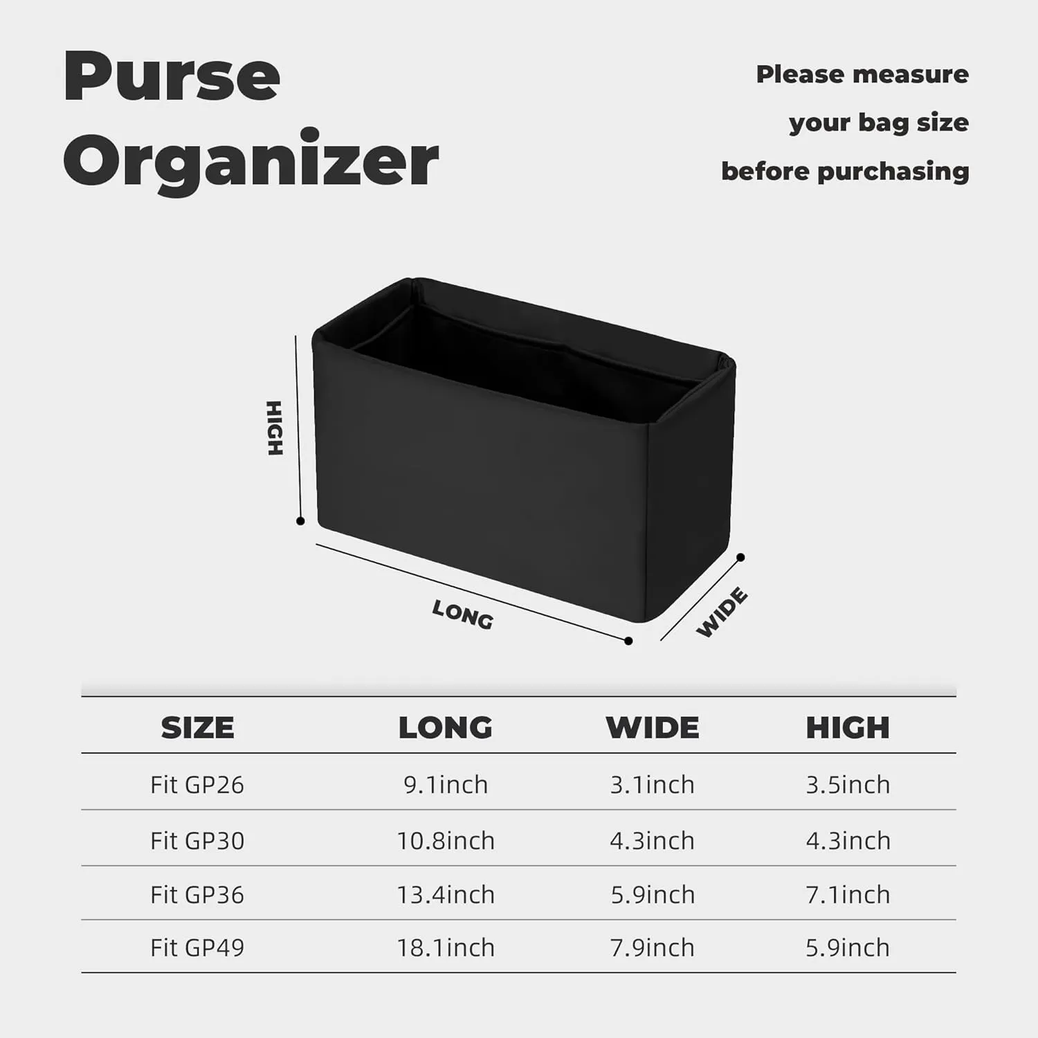 Purse Handbag Silky Organizer Insert Keep Bag Shape Fits Garden Party 26/30/36/49 Bags, Luxury Handbag Tote Lightweight Sturdy(GP 30,Black)