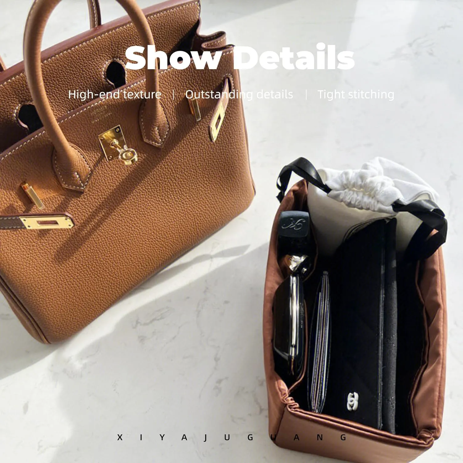 Purse Handbag Silky Organizer Insert Keep Bag Shape Fits Herme Birkin 20/25/30/35/40 bags, Luxury Handbag Tote Lightweight Sturdy(Gold,BK 35)