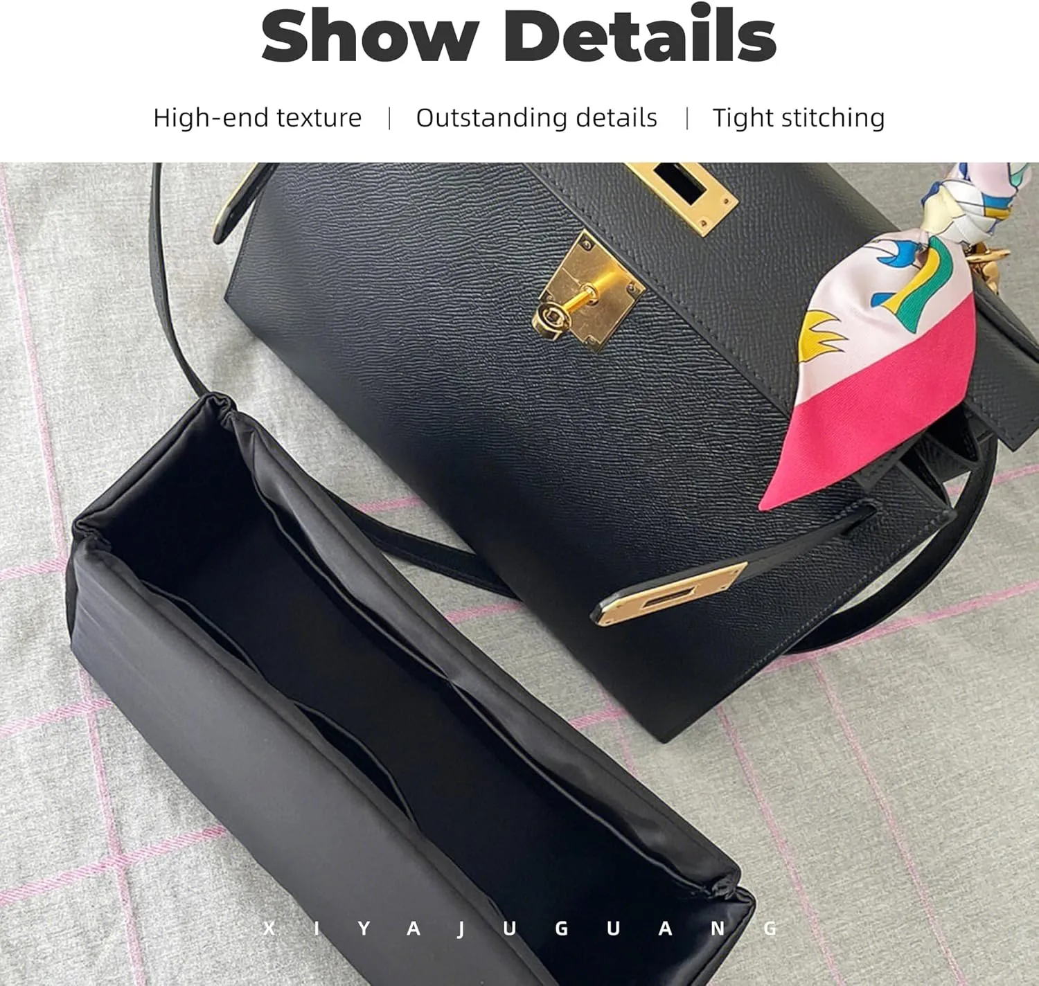 Purse Handbag Silky Organizer Insert Keep Bag Shape Fits Herme Kelly Pochette/Mini/20/25/32/35/40 bags, Luxury Handbag Tote Lightweight Sturdy(Kelly 25,Black)
