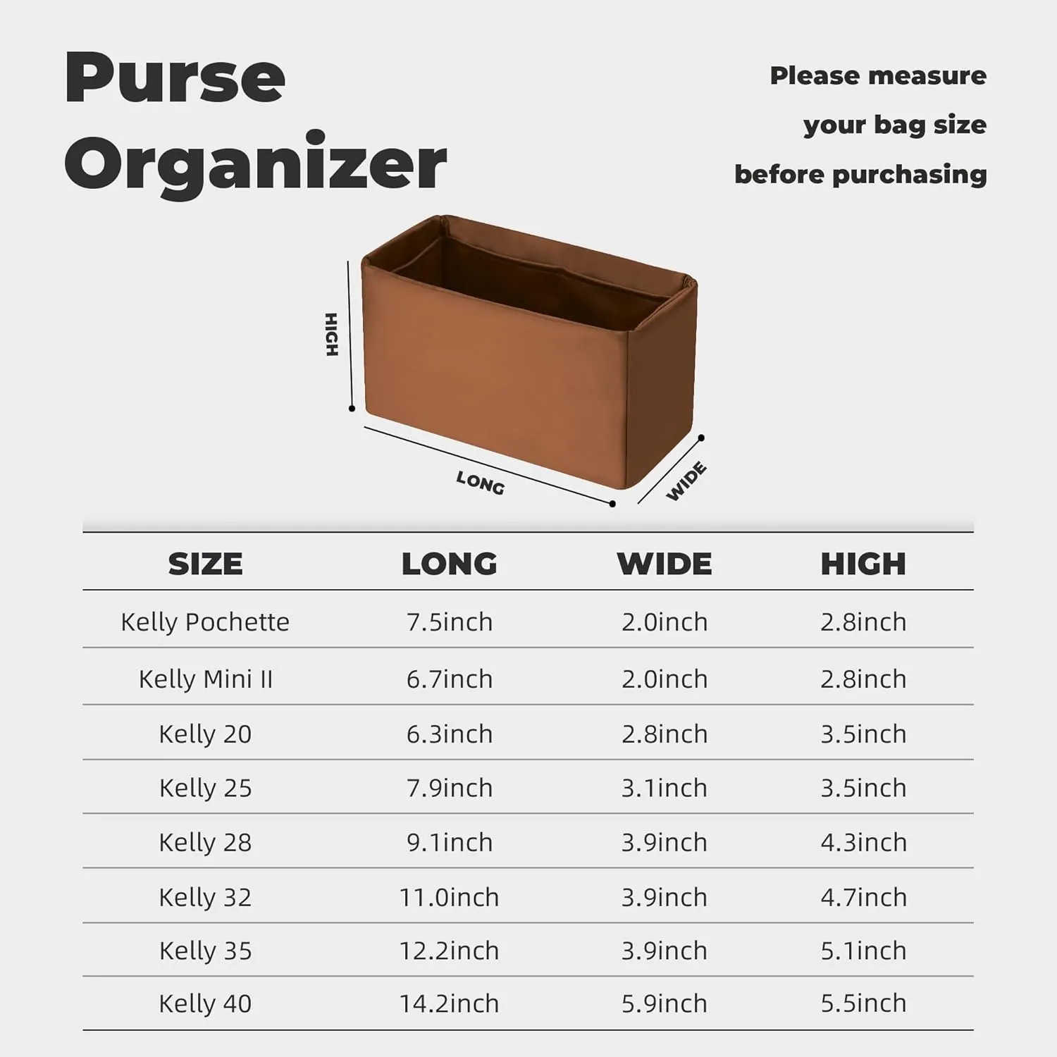 Purse Handbag Silky Organizer Insert Keep Bag Shape Fits Herme Kelly Pochette/Mini/20/25/32/35/40 bags, Luxury Handbag Tote Lightweight Sturdy(Kelly 25,Gold)