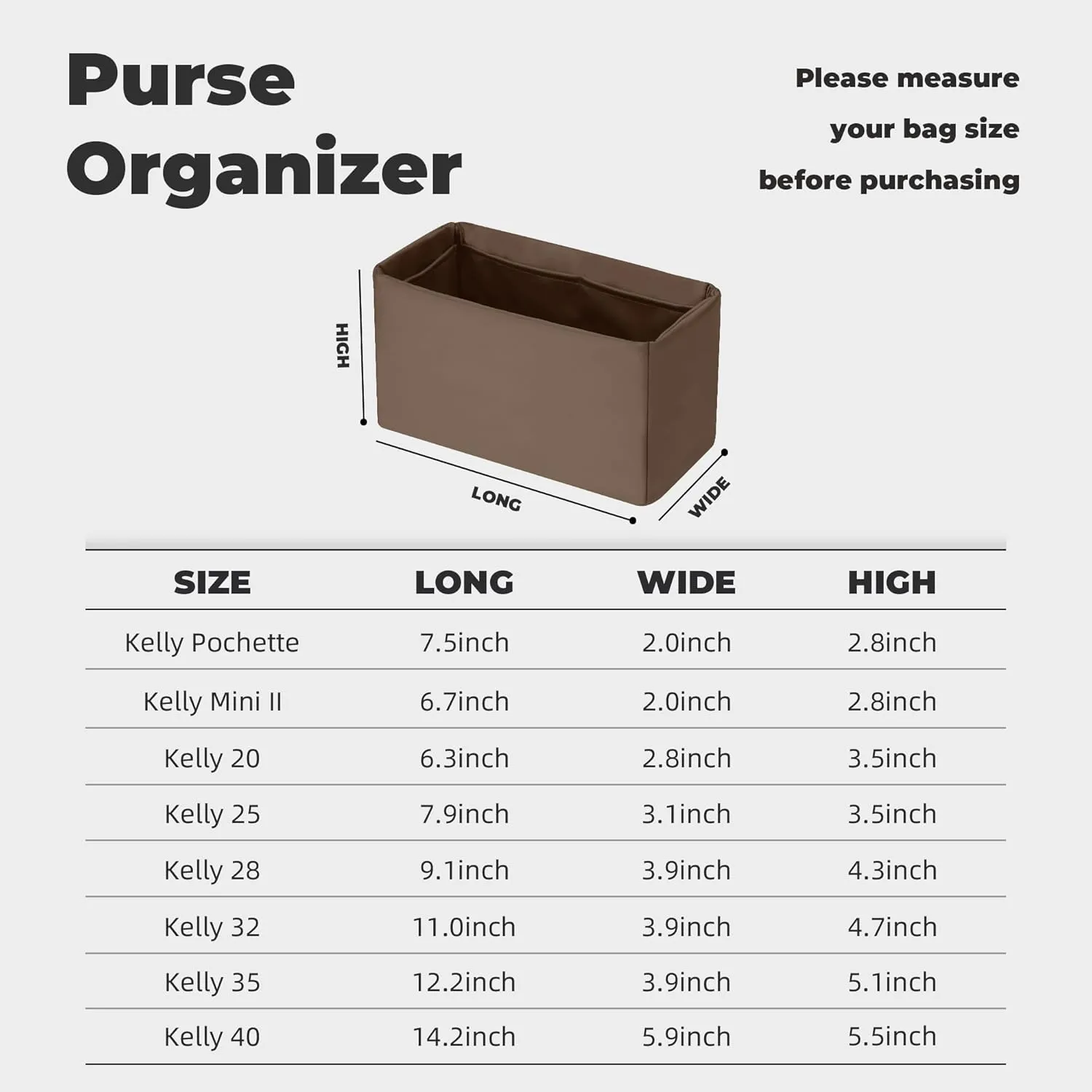 Purse Handbag Silky Organizer Insert Keep Bag Shape Fits Herme Kelly Pochette/Mini/20/25/32/35/40 bags, Luxury Handbag Tote Lightweight Sturdy(Kelly 32,Etoupe grey)