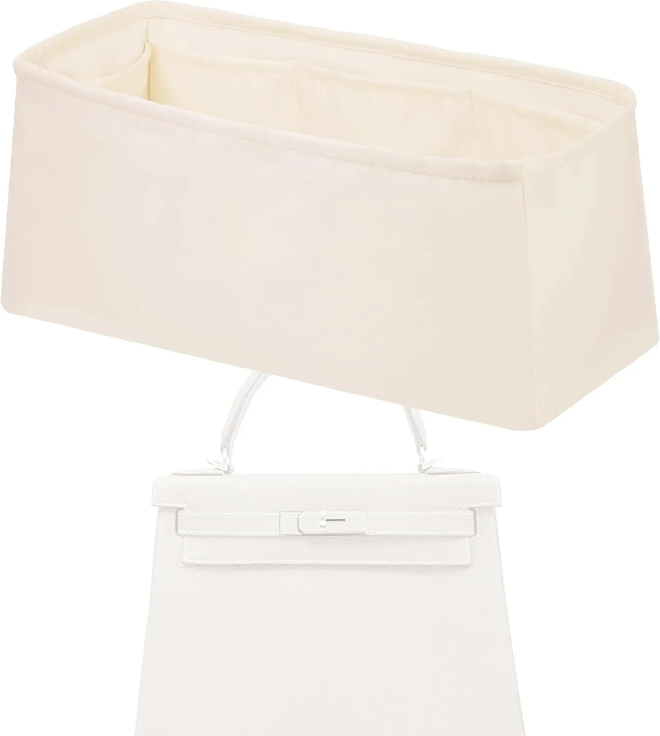 Purse Handbag Silky Organizer Insert Keep Bag Shape Fits Herme Kelly Pochette/Mini2/20/25/32/35/40 bags, Luxury Handbag Tote Lightweight Sturdy(Kelly Mini2,Craie)
