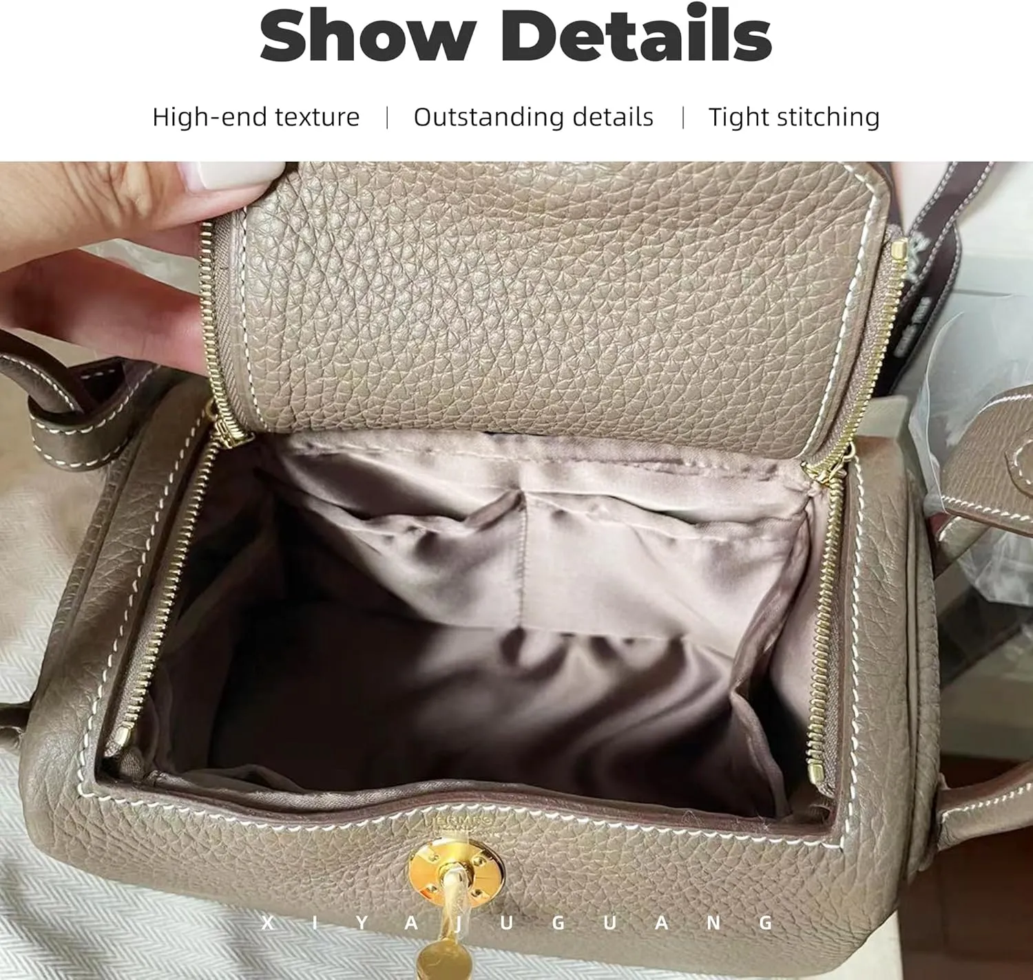Purse Handbag Silky Organizer Insert Keep Bag Shape Fits Herme Lindy 19/26/30/34 bags, Luxury Handbag Tote Lightweight Sturdy(Etoupe grey,LD 19)