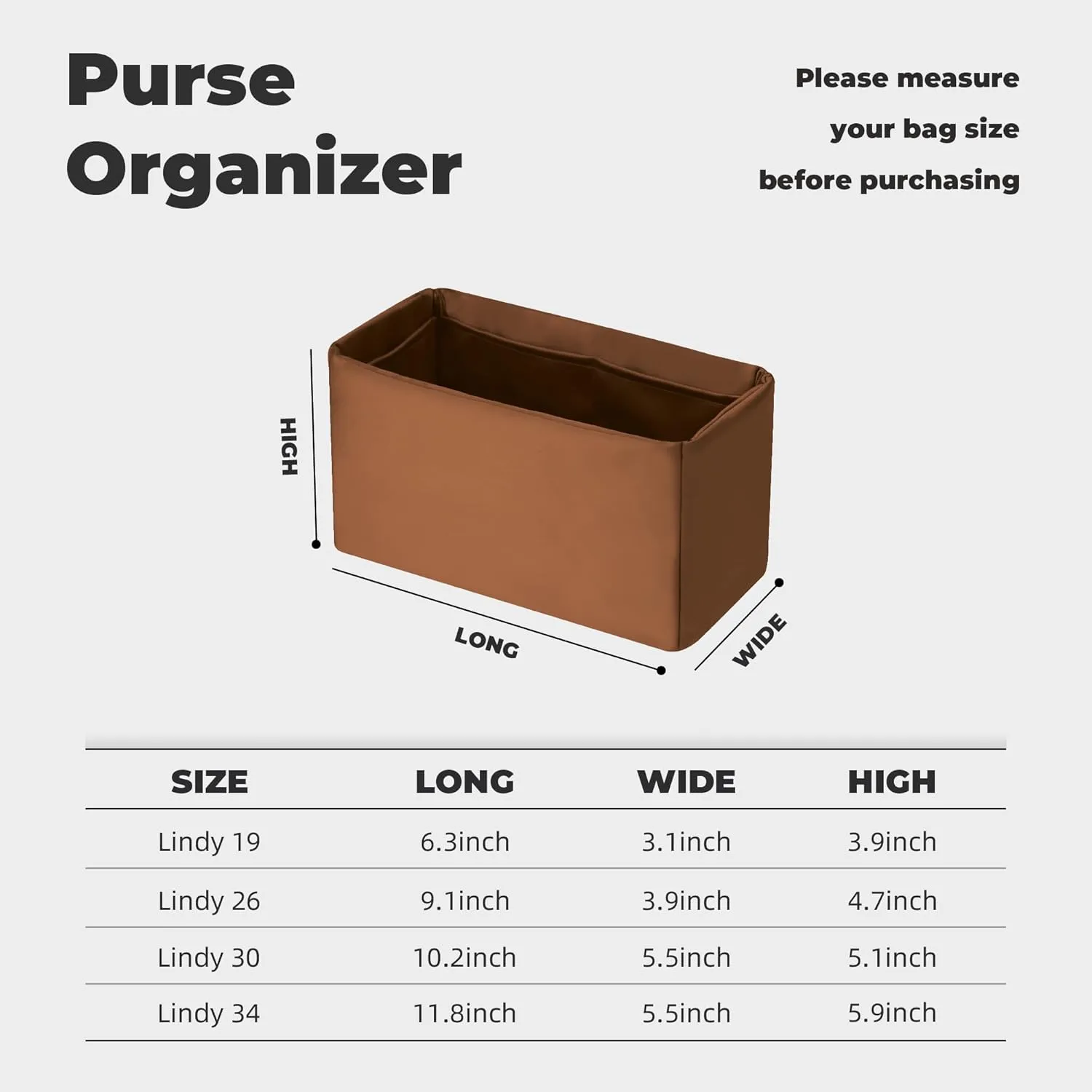 Purse Handbag Silky Organizer Insert Keep Bag Shape Fits Herme Lindy 19/26/30/34 bags, Luxury Handbag Tote Lightweight Sturdy(Gold,LD 26)