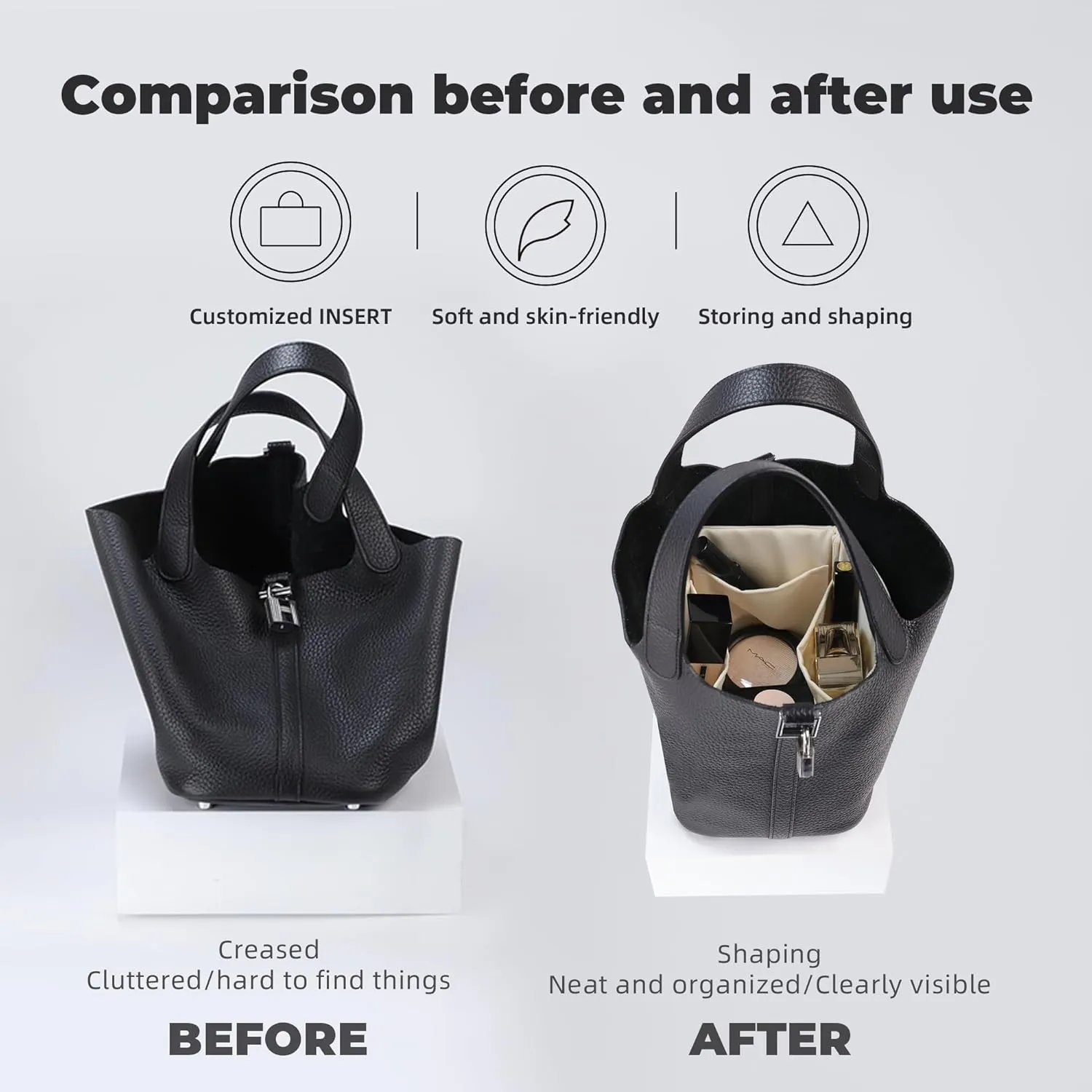 Purse Handbag Silky Organizer Insert Keep Bag Shape Fits Herme Picotin 14/18/22/26 bags, Luxury Handbag Tote