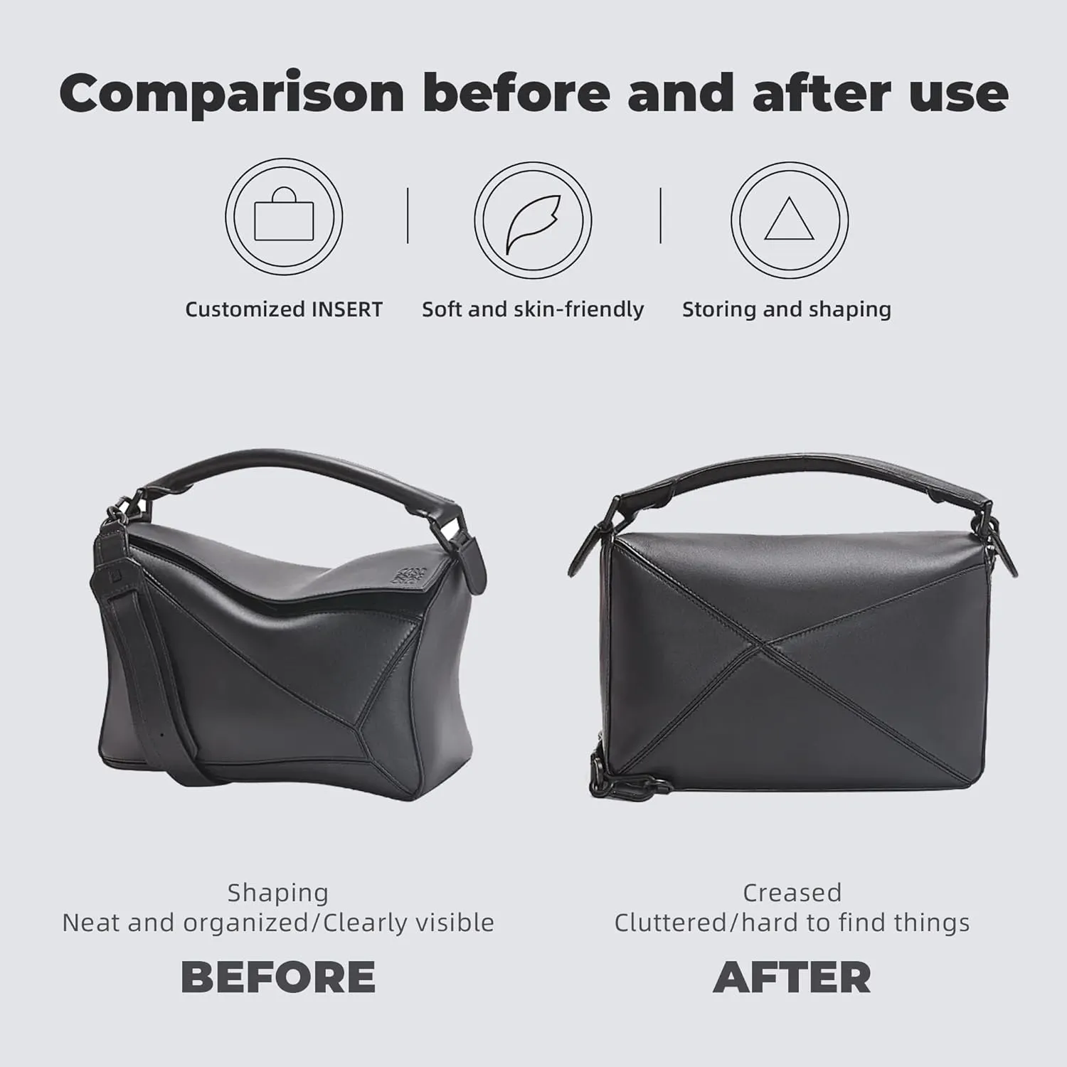 Purse Handbag Silky Organizer Insert Keep Bag Shape Fits Loewe Puzzle Mini/Small/Meduim/Large bags, Luxury Handbag Tote Lightweight Sturdy(Puzzle Meduim,Craie)