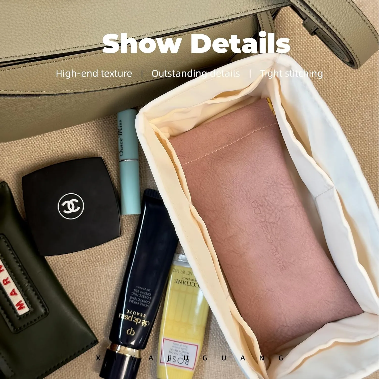Purse Handbag Silky Organizer Insert Keep Bag Shape Fits Loewe Puzzle Mini/Small/Meduim/Large bags, Luxury Handbag Tote Lightweight Sturdy(Puzzle Meduim,Craie)