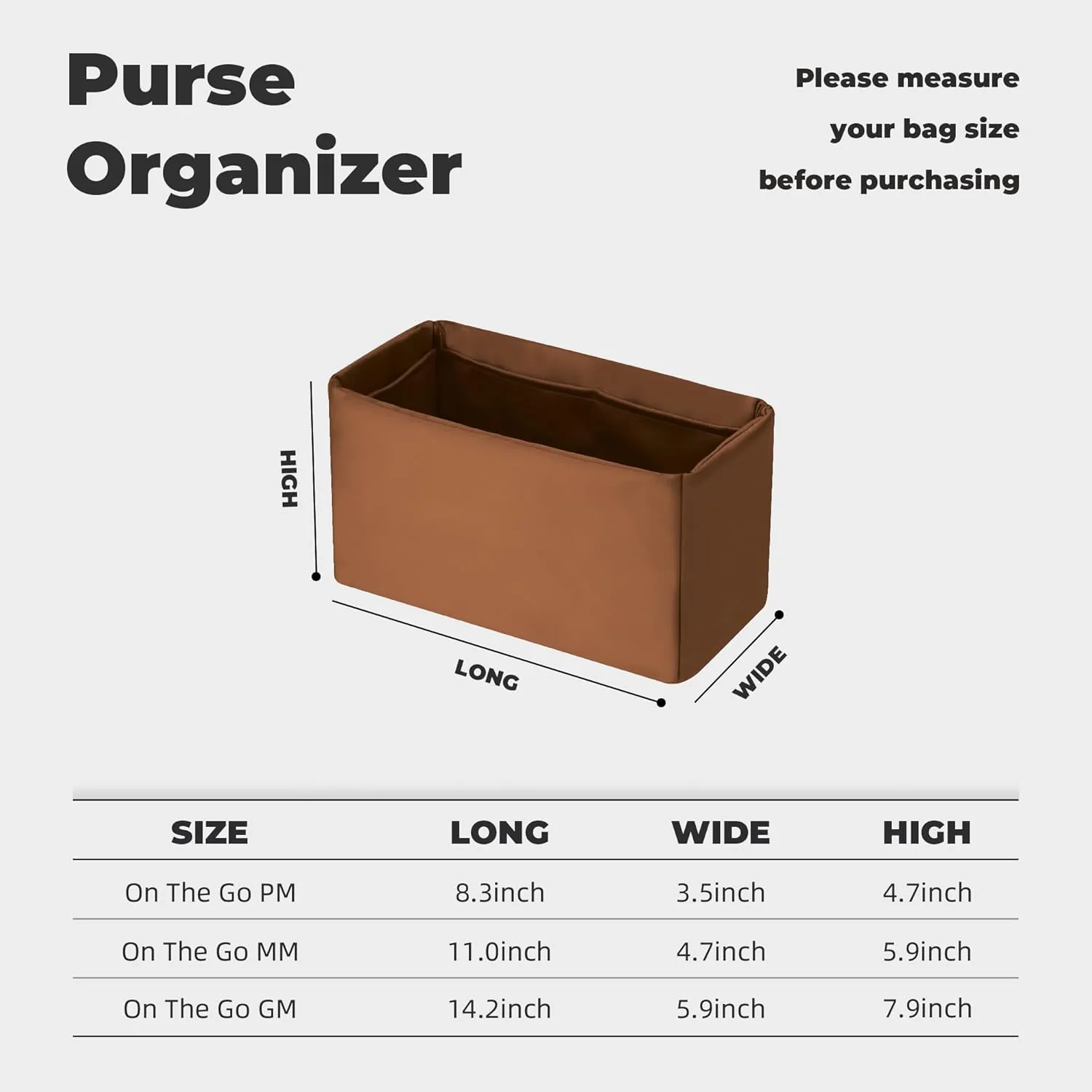 Purse Handbag Silky Organizer Insert Keep Bag Shape Fits LV Onthego PM/MM/GM bags, Luxury Handbag Tote Lightweight Sturdy(Black, Onthego MM)