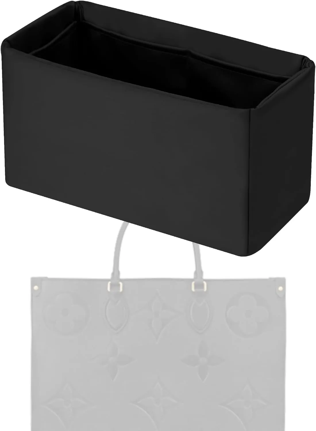 Purse Handbag Silky Organizer Insert Keep Bag Shape Fits LV Onthego PM/MM/GM bags, Luxury Handbag Tote Lightweight Sturdy(Black, Onthego MM)