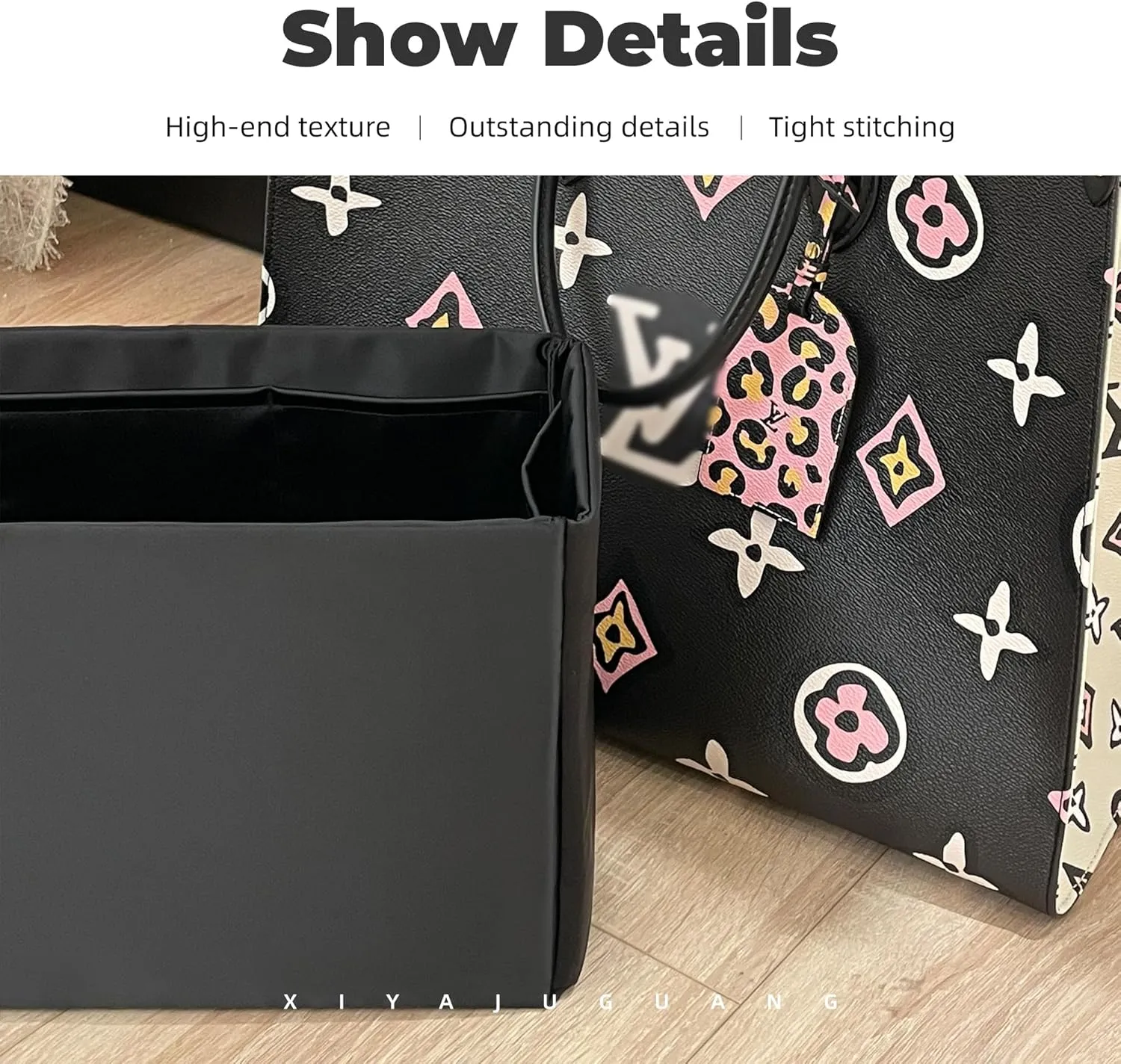 Purse Handbag Silky Organizer Insert Keep Bag Shape Fits LV Onthego PM/MM/GM bags, Luxury Handbag Tote Lightweight Sturdy(Black, Onthego MM)