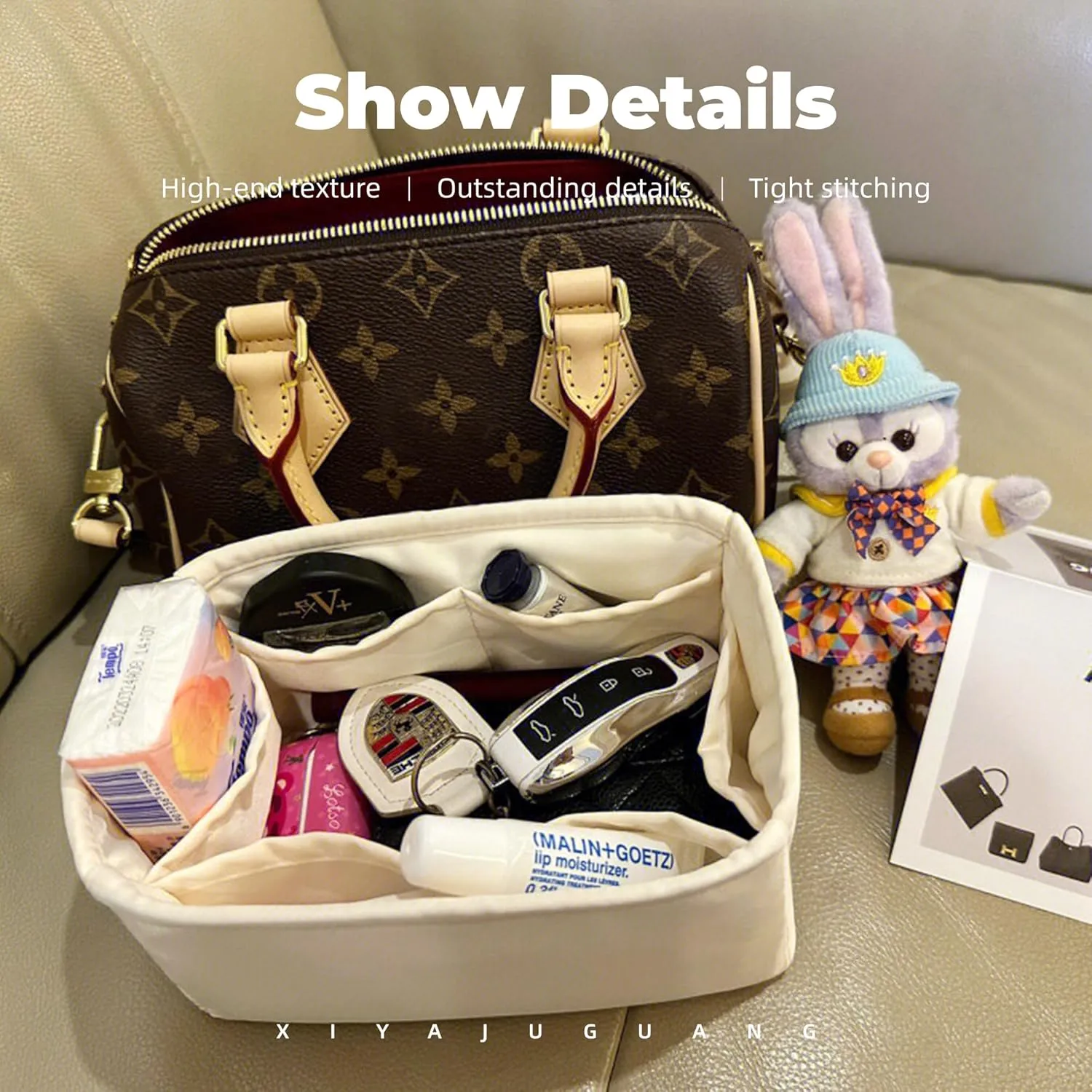Purse Handbag Silky Organizer Insert Keep Bag Shape Fits LV Speedy 16/20/25/30/35/45 bags, Luxury Handbag Tote Lightweight Sturdy(Craie, Speedy 25)