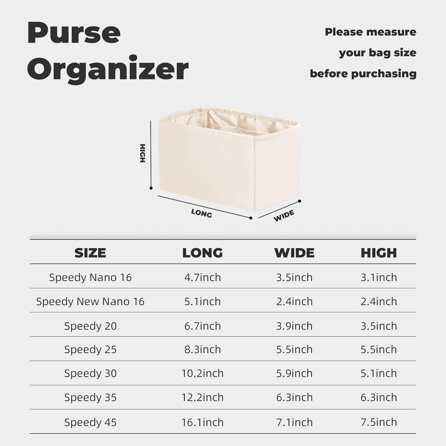 Purse Handbag Silky Organizer Insert Keep Bag Shape Fits LV Speedy 16/20/25/30/35/45 bags, Luxury Handbag Tote Lightweight Sturdy(Craie, Speedy 25)