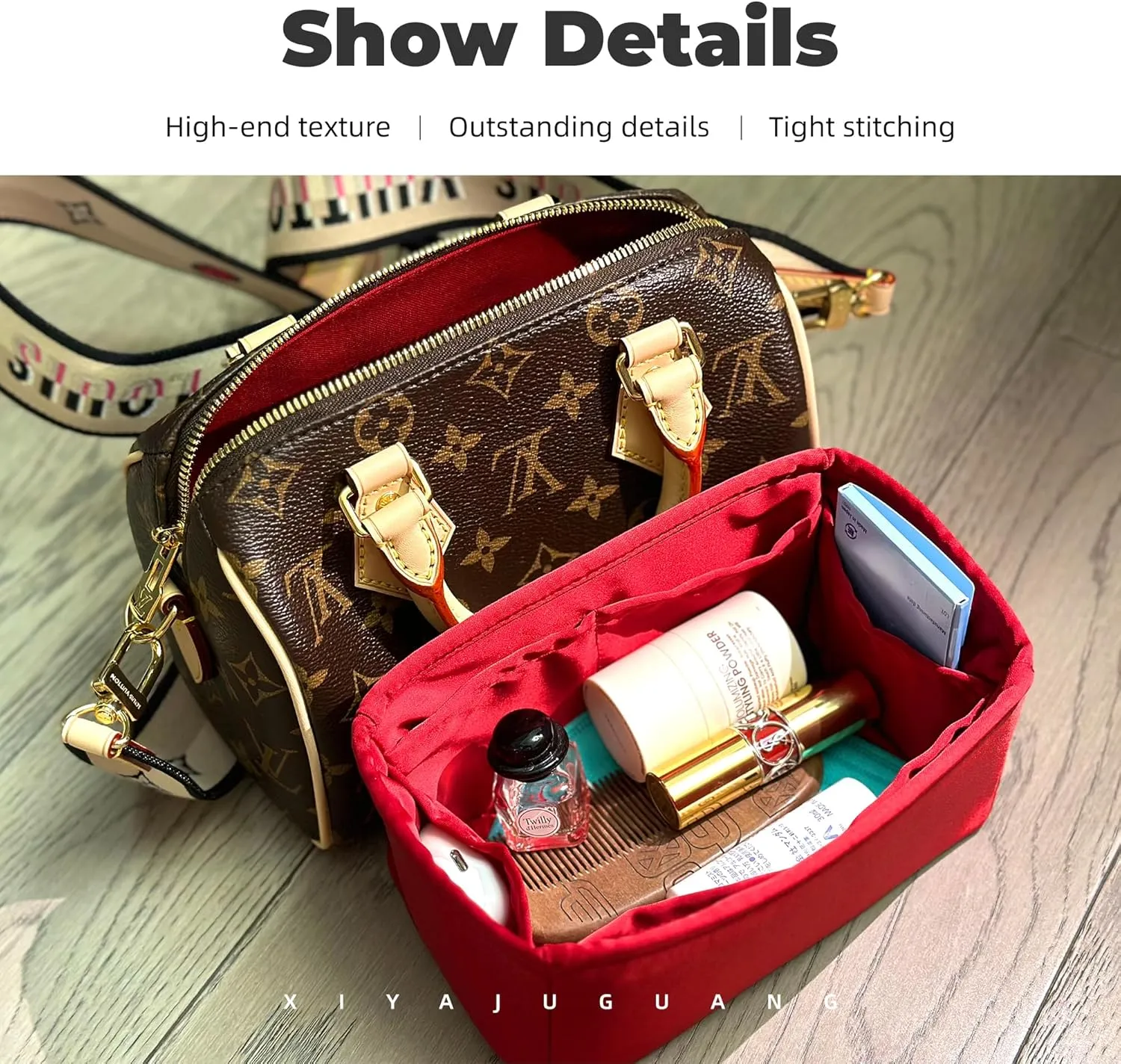 Purse Handbag Silky Organizer Insert Keep Bag Shape Fits LV Speedy 16/20/25/30/35/45 bags, Luxury Handbag Tote Lightweight Sturdy(Rouge moyen, Speedy 20)