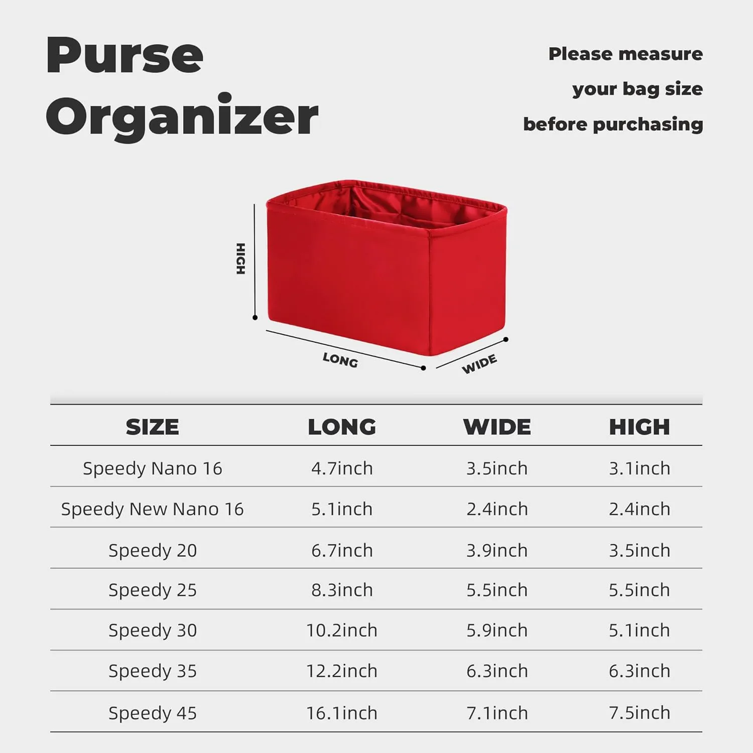 Purse Handbag Silky Organizer Insert Keep Bag Shape Fits LV Speedy 16/20/25/30/35/45 bags, Luxury Handbag Tote Lightweight Sturdy(Rouge moyen, Speedy 20)