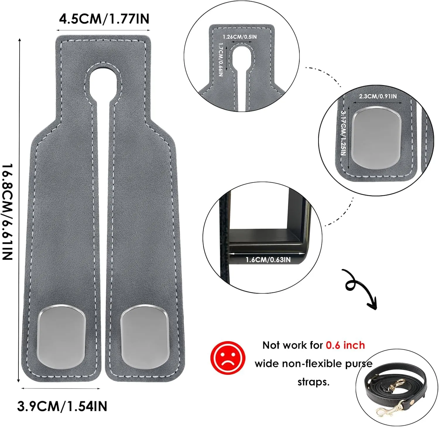 Purse Hook for Car, Thickened Leather Sturdy Metal Car Hooks for Purses and Bags Cute (Gray - 4 Pack)