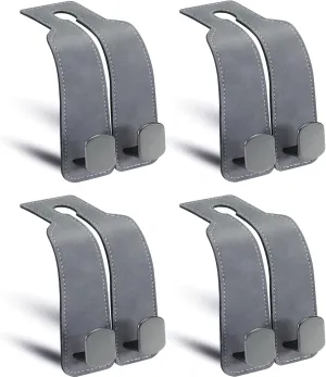 Purse Hook for Car, Thickened Leather Sturdy Metal Car Hooks for Purses and Bags Cute (Gray - 4 Pack)