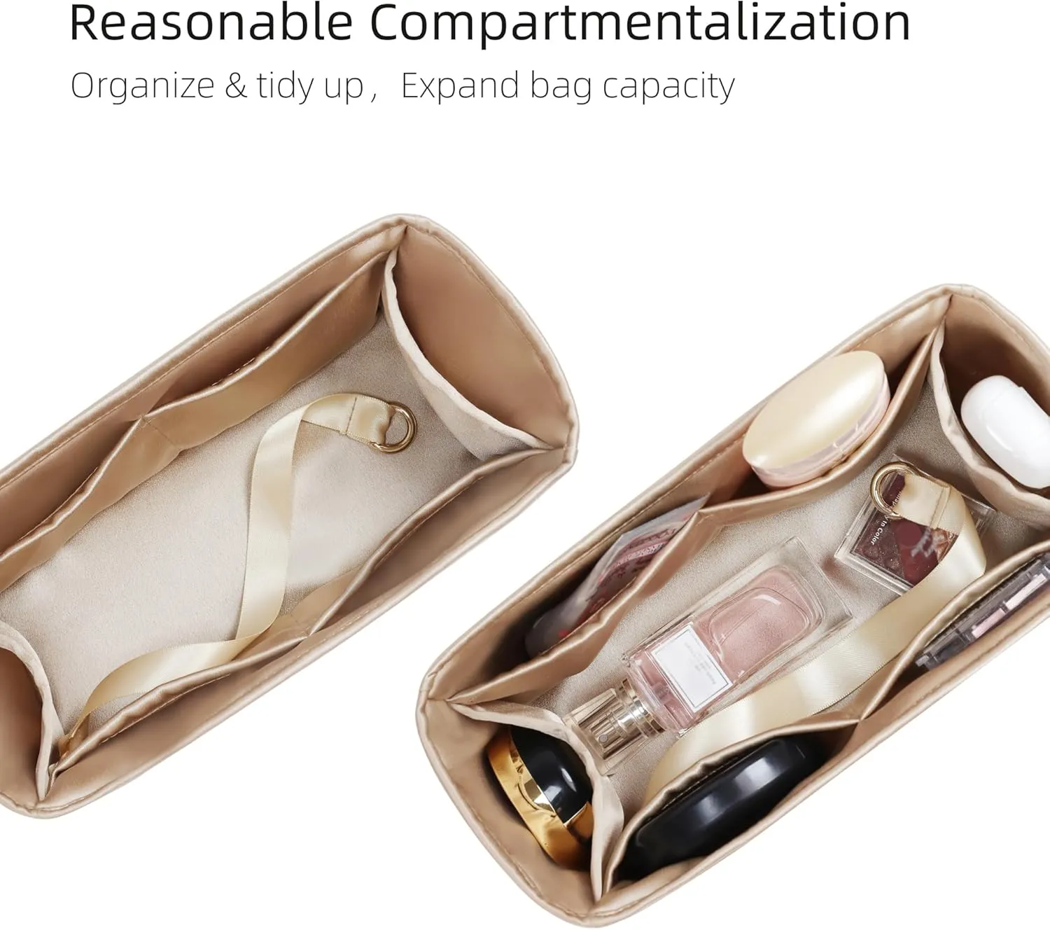 Purse Organizer for Dior Book Tote Mini/Small/Medium/Large,Silky Smooth Insert,Lightweight Bag in Bag,Luxury Handbag Storage Accessories(Small,Champagne)