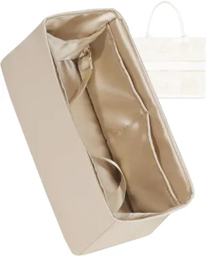 Purse Organizer for Dior Book Tote Mini/Small/Medium/Large,Silky Smooth Insert,Lightweight Bag in Bag,Luxury Handbag Storage Accessories(Small,Champagne)